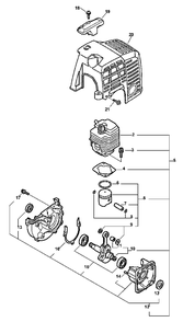 Engine, Crankcase, Cylinder Cover Diagram and Parts List for 159491 - 999999 Echo Trimmer