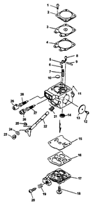 Carburetor Diagram and Parts List for (Type 1E)(001001 - 509500) Echo Leaf Blower / Vacuum