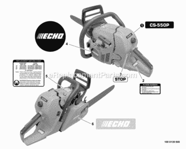 Labels Diagram and Parts List for C10712001001 - C10712999999 Echo Chainsaw