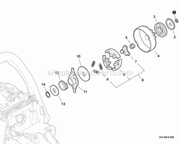 Clutch Diagram and Parts List for C26813001001 - C26813999999 Echo Chainsaw