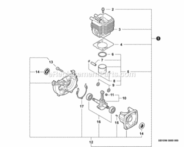 Engine_Short_Block_--_Sb1096 Diagram and Parts List for S59612022001 - S59612117000 Echo Trimmer