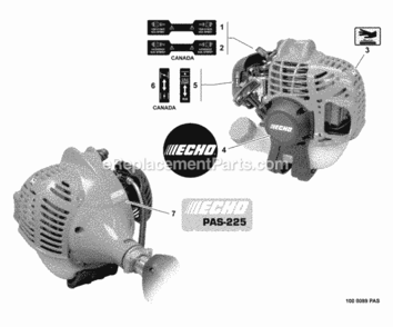 Labels Diagram and Parts List for T44811001001 - T44811999999 Echo Trimmer
