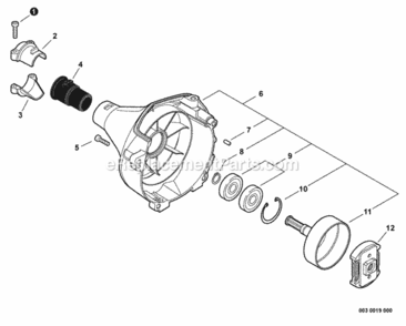 Clutch_Fan_Case Diagram and Parts List for T44811001001 - T44811999999 Echo Trimmer