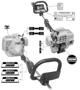 Handle Stop Switch Throttle Cable Diagram and Parts List for  Echo Hedge Trimmer