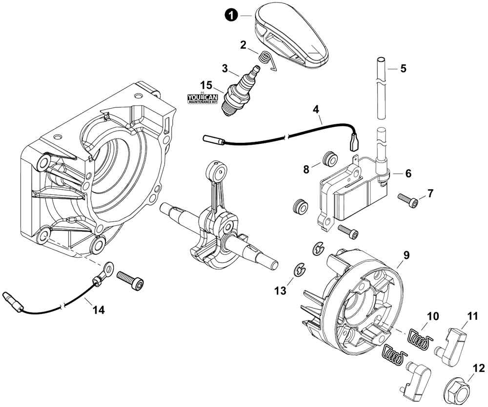 Ignition Diagram and Parts List for P56015001001 - P56015999999 Echo Leaf Blower / Vacuum