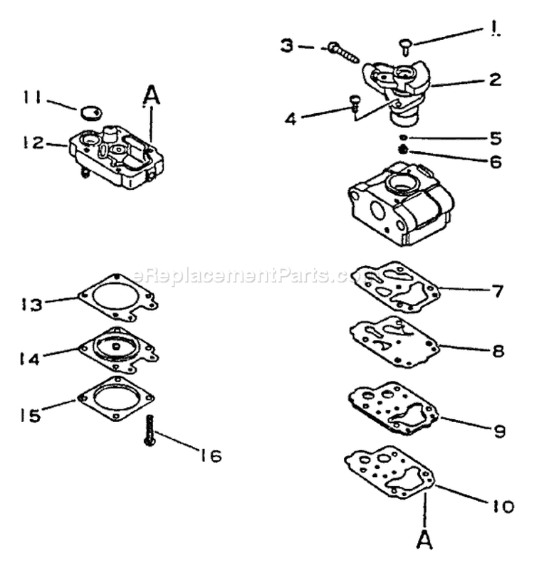 Carburetor Diagram and Parts List for 001001 - 051000 Echo Trimmer