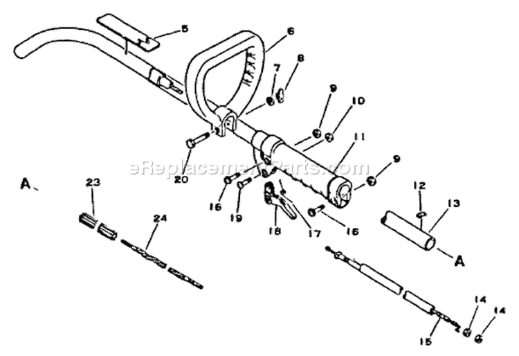 Driveshaft, Handles, Throttle Diagram and Parts List for 001001 - 051000 Echo Trimmer