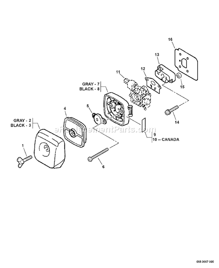 Page J Diagram and Parts List for 06001843 - 06999999 Echo Trimmer