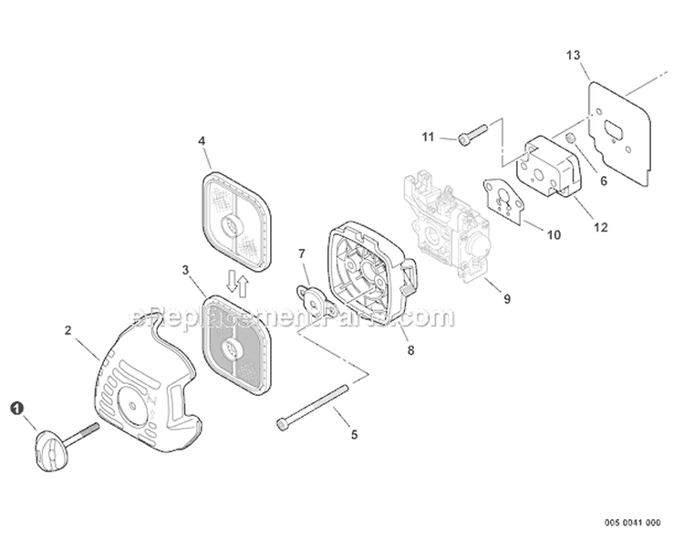 Intake Diagram and Parts List for S09313001001-S09313999999 Echo Trimmer
