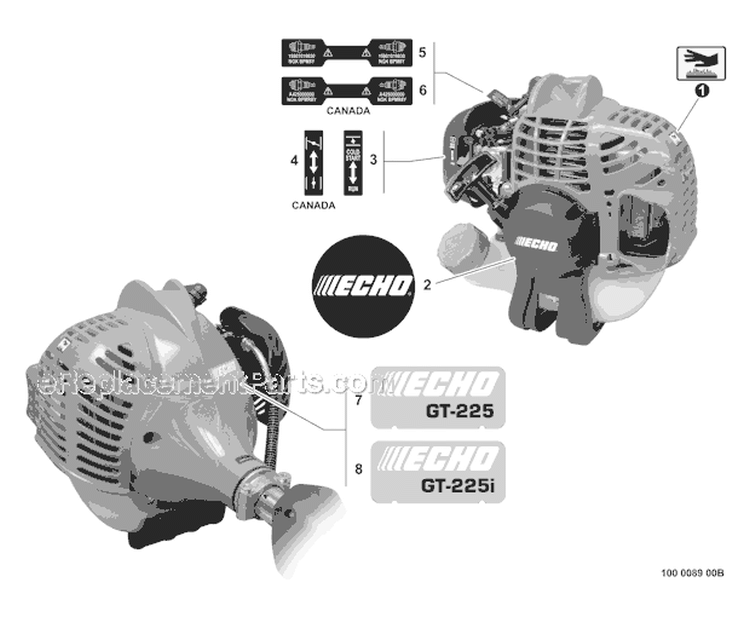 Labels Diagram and Parts List for S09313001001-S09313999999 Echo Trimmer