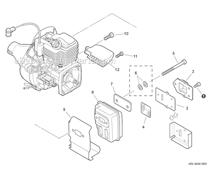 Exhaust Diagram and Parts List for S09313001001-S09313999999 Echo Trimmer