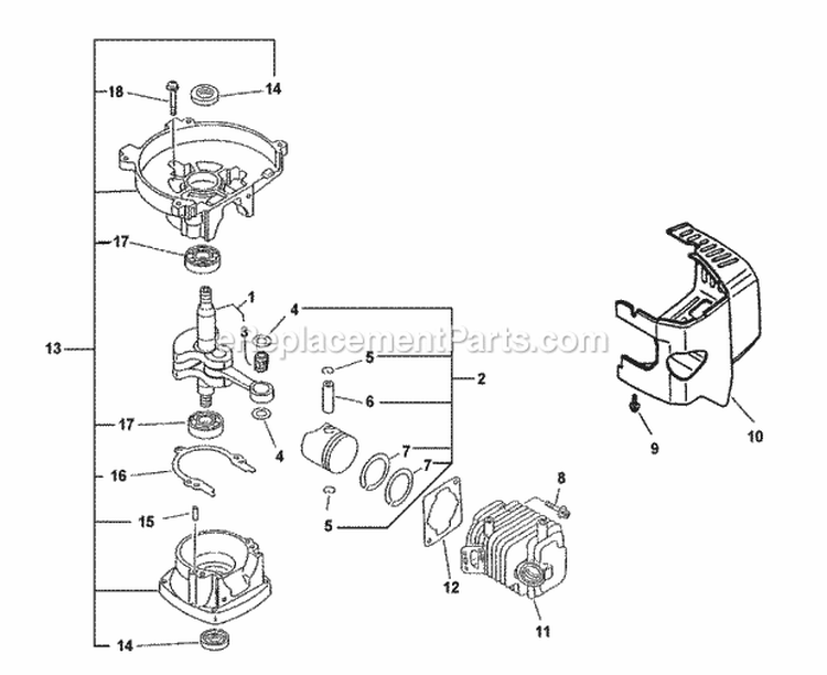 Engine Crankcase Cover Diagram and Parts List for Type 1E Echo Hedge Trimmer