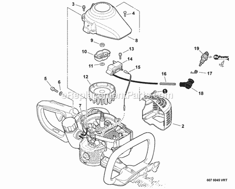 Ignition Diagram and Parts List for S76212001001-S76212999999 Echo Hedge Trimmer