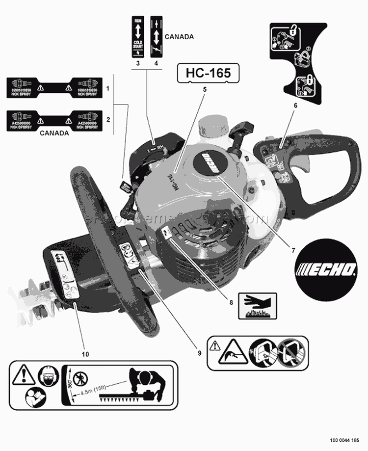 Page N Diagram and Parts List for S76612001001 - S76612999999 Echo Hedge Trimmer