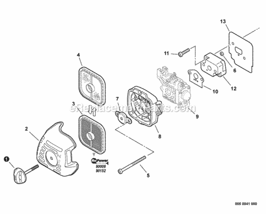 Intake Diagram and Parts List for S86813012001 - S86813999999 Echo Trimmer