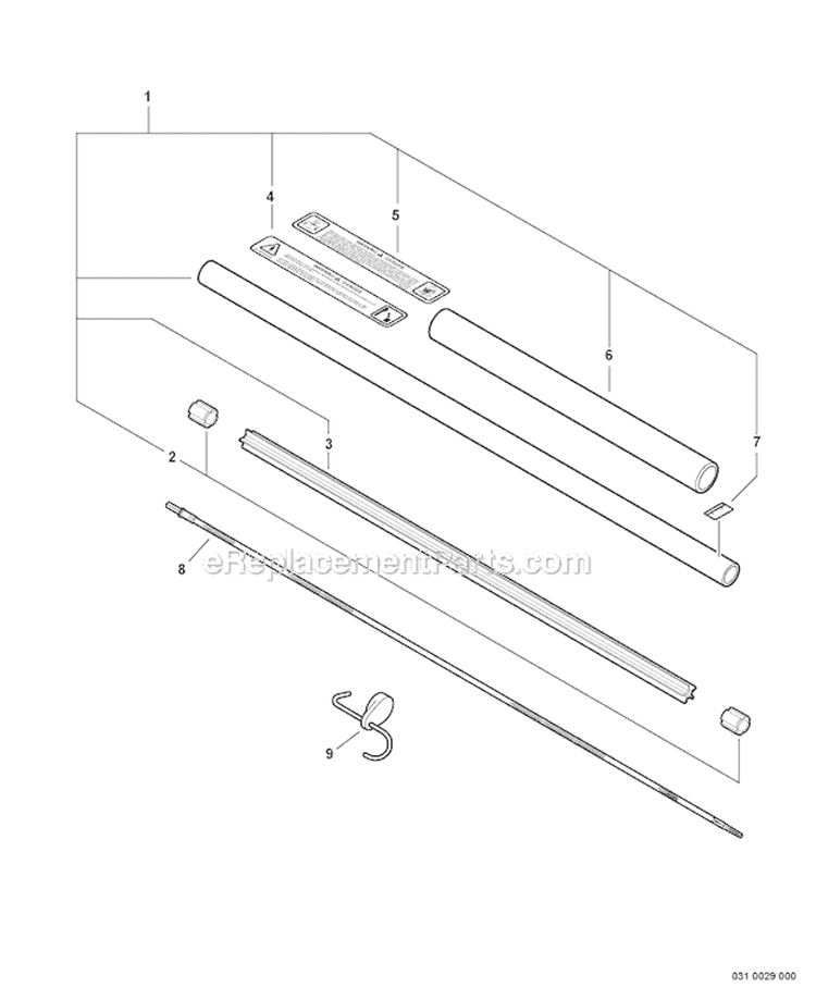 Hedge Trimmer Attachment - Main Pipe Assembly, Driveshaft Diagram and Parts List for S59511001001-S59511003000 Echo Trimmer