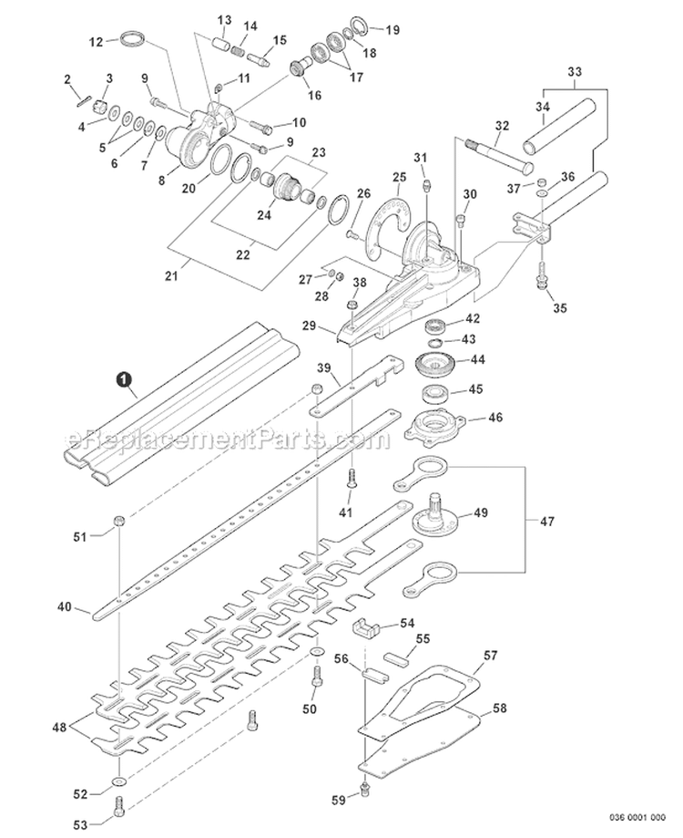 Articulating Hedge Trimmer - Gear Case, Blades Sn: 03011407-03999999 Diagram and Parts List for S59511001001-S59511003000 Echo Trimmer