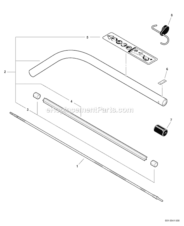 Curved Shaft Trimmer - Main Pipe, Driveshaft Diagram and Parts List for S59511001001-S59511003000 Echo Trimmer