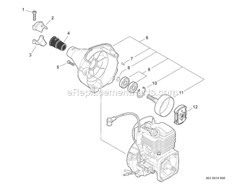 Fan Case, Clutch Diagram and Parts List for S59511001001-S59511003000 Echo Trimmer