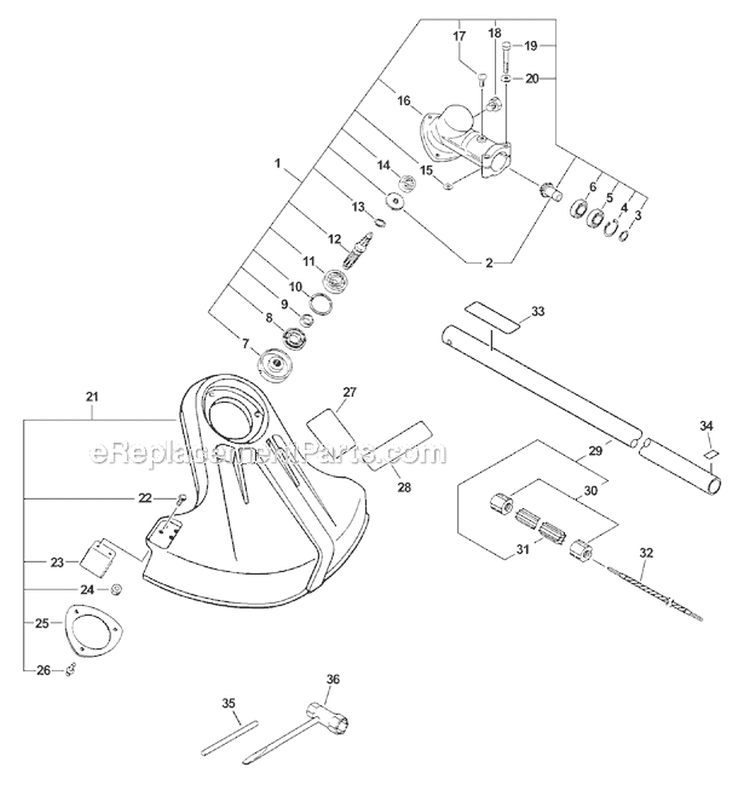 Grass Trimmer Attachment Diagram and Parts List for S59511003001-S59511999999 Echo Trimmer