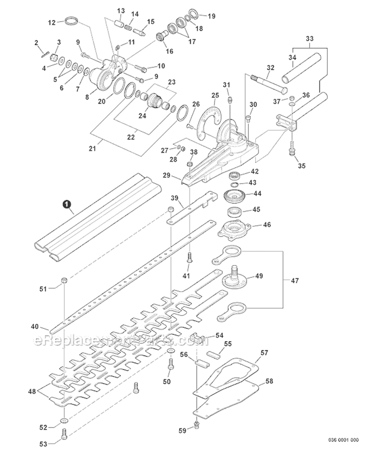 Articulating Hedge Trimmer - Gear Case, Blades Sn: 03011407-03999999 Diagram and Parts List for S59511003001-S59511999999 Echo Trimmer