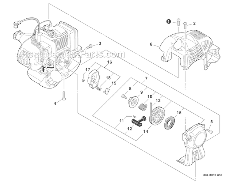 Engine Cover, Starter Diagram and Parts List for S59511003001-S59511999999 Echo Trimmer