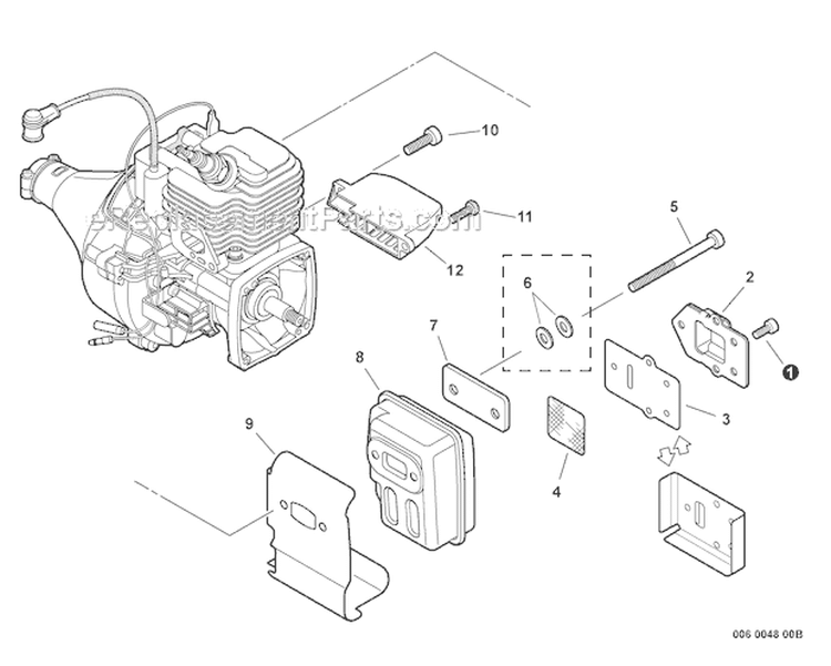 Exhaust Diagram and Parts List for S59511003001-S59511999999 Echo Trimmer