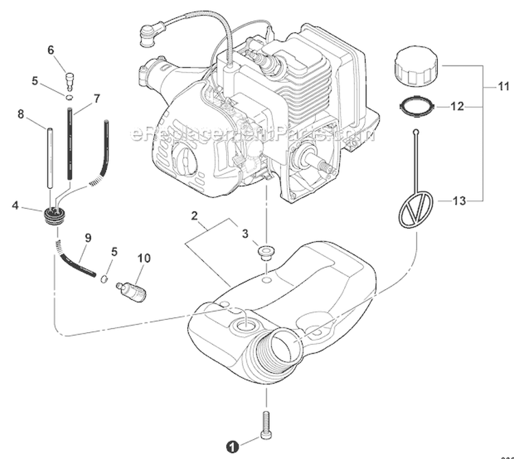 Fuel System Diagram and Parts List for S59511003001-S59511999999 Echo Trimmer