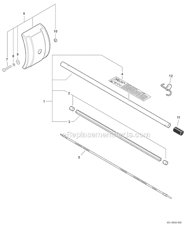 Cultivator Attachment - Main Pipe, Shield Diagram and Parts List for S59612001001-S59612022000 Echo Trimmer