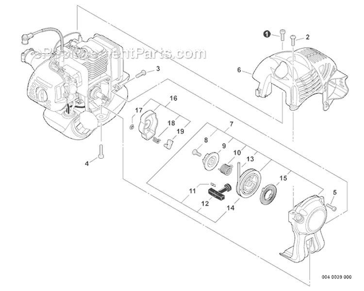Engine Cover, Starter Diagram and Parts List for S59612001001-S59612022000 Echo Trimmer