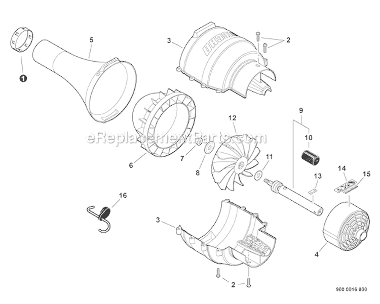 Blower Attachment Diagram and Parts List for S59612022001-S59612999999 Echo Trimmer