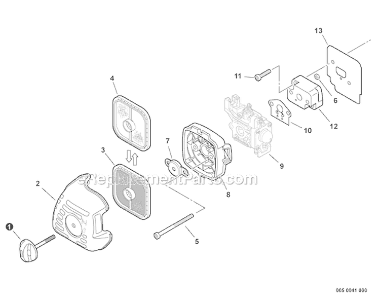 Intake Diagram and Parts List for S59612022001-S59612999999 Echo Trimmer