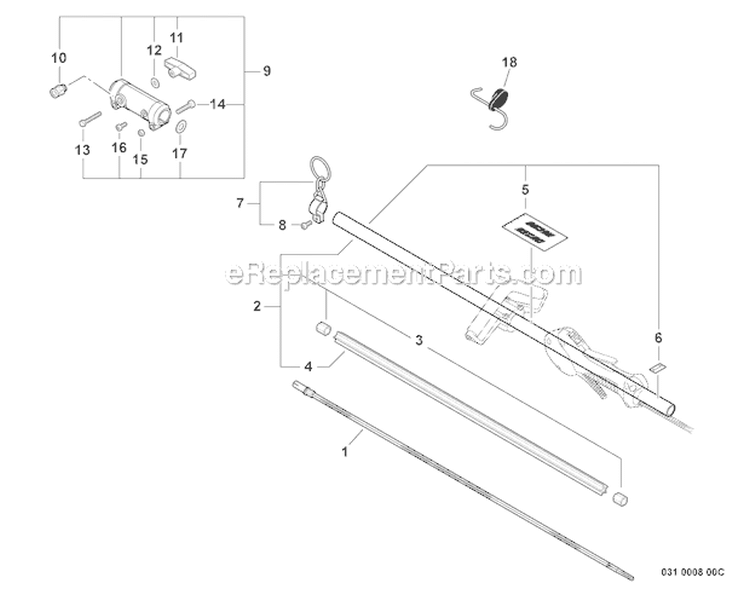 Main Pipe Assembly, Driveshaft, Coupler Diagram and Parts List for S59612022001-S59612999999 Echo Trimmer