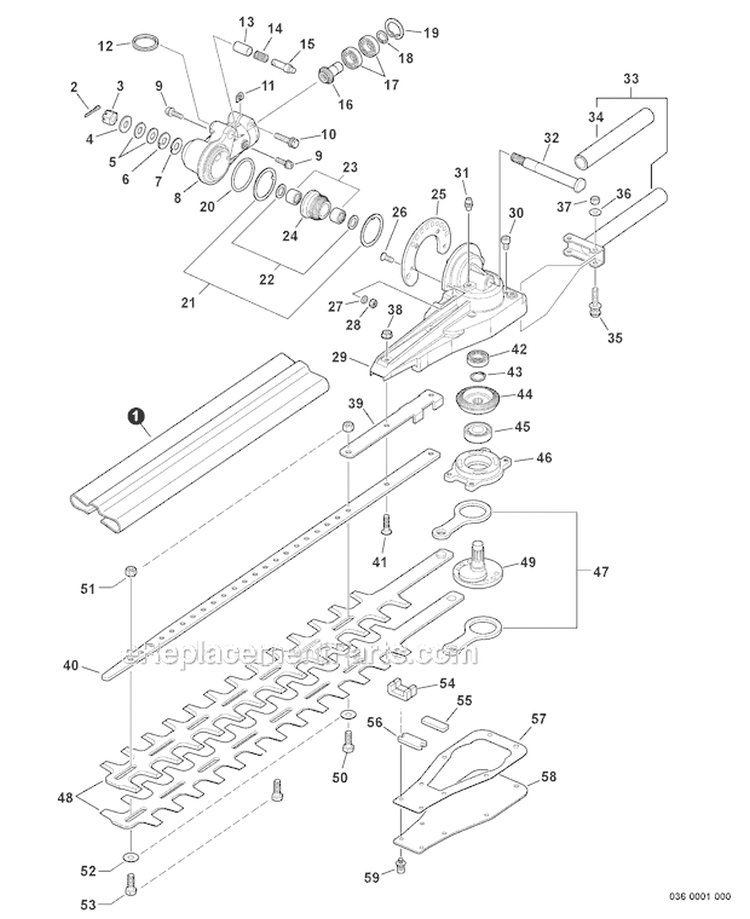Articulating Hedge Trimmer - Gear Case, Blades Sn: 03011407-03999999 Diagram and Parts List for S59612022001-S59612999999 Echo Trimmer