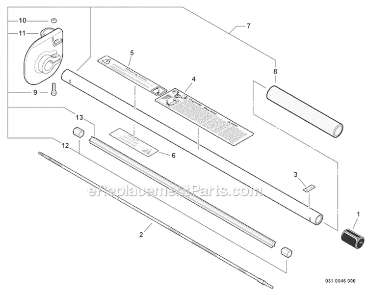 Articulating Hedge Trimmer - Main Pipe, Cutter Guard Diagram and Parts List for S59612022001-S59612999999 Echo Trimmer