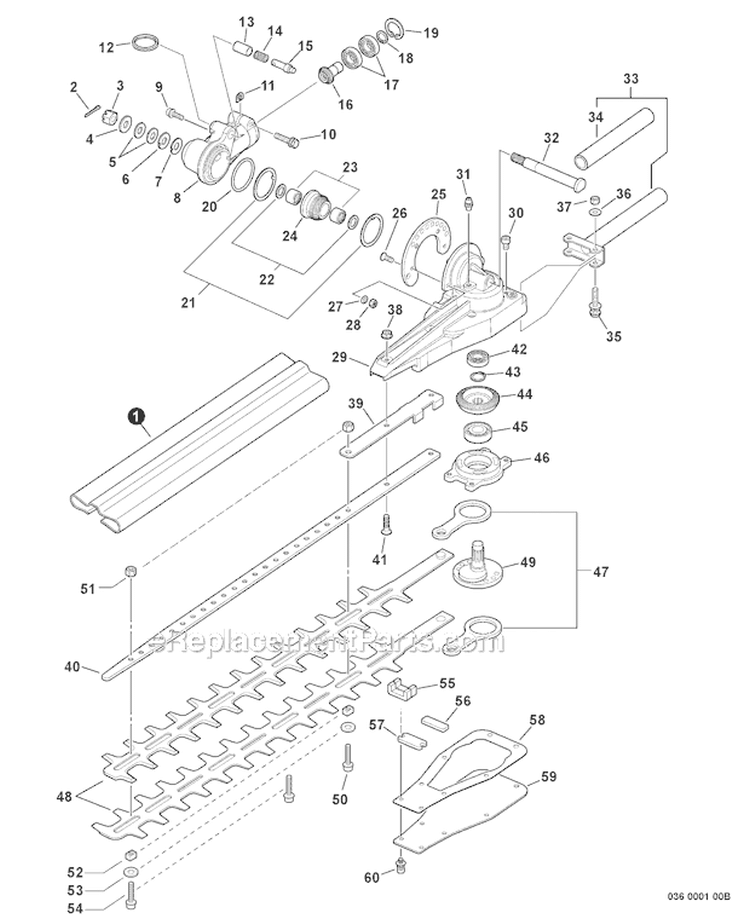 Hca Cutting Head Assembly Diagram and Parts List for S59612022001-S59612999999 Echo Trimmer