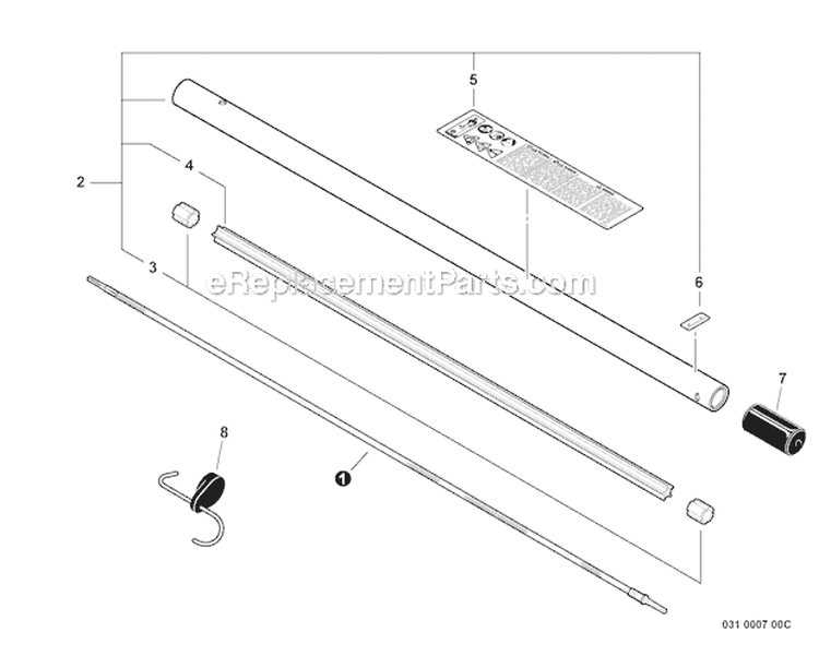 Rapid Loader Trimmer - Main Pipe, Flexible Driveshaft Diagram and Parts List for S59612022001-S59612999999 Echo Trimmer