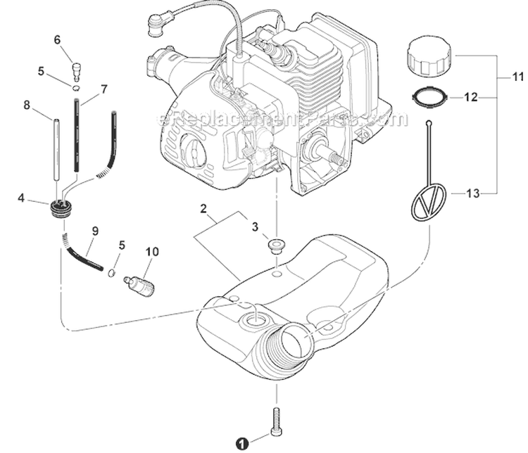 Fuel System Diagram and Parts List for S59612022001-S59612999999 Echo Trimmer