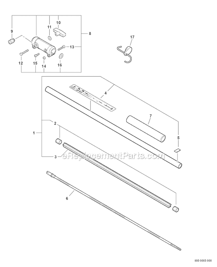3 Foot Extension Diagram and Parts List for S86813001001-S86813999999 Echo Trimmer