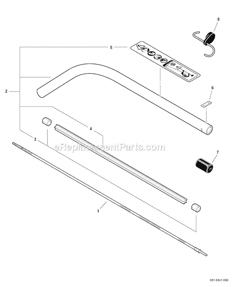 Curved Shaft Trimmer - Main Pipe, Flexible Driveshaft Diagram and Parts List for S86813001001-S86813999999 Echo Trimmer