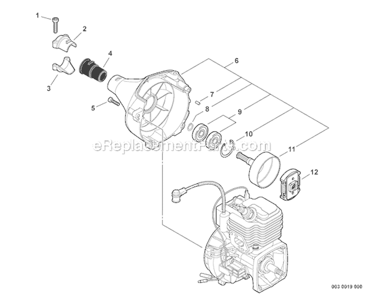 Fan Case, Clutch Diagram and Parts List for S86813001001-S86813999999 Echo Trimmer