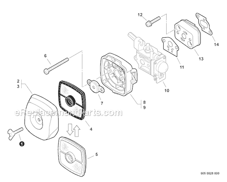 Intake Diagram and Parts List for 06001001-06999999 Echo Trimmer