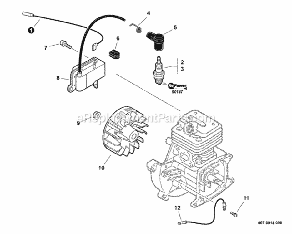 Ignition Diagram and Parts List for 03001001 - 03999999 Echo Trimmer