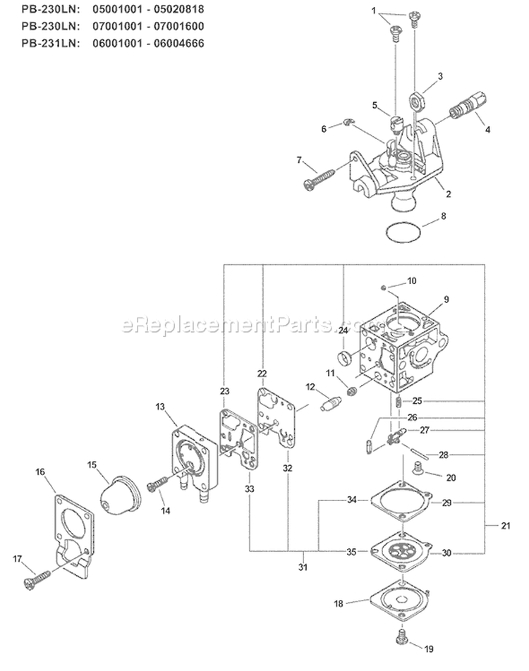 Page A Diagram and Parts List for 06001001 - 06004666 Echo