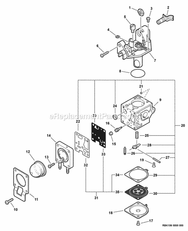 Carburetor_--_Rb-K106 Diagram and Parts List for P34712001001-P34712999999 Echo Leaf Blower / Vacuum