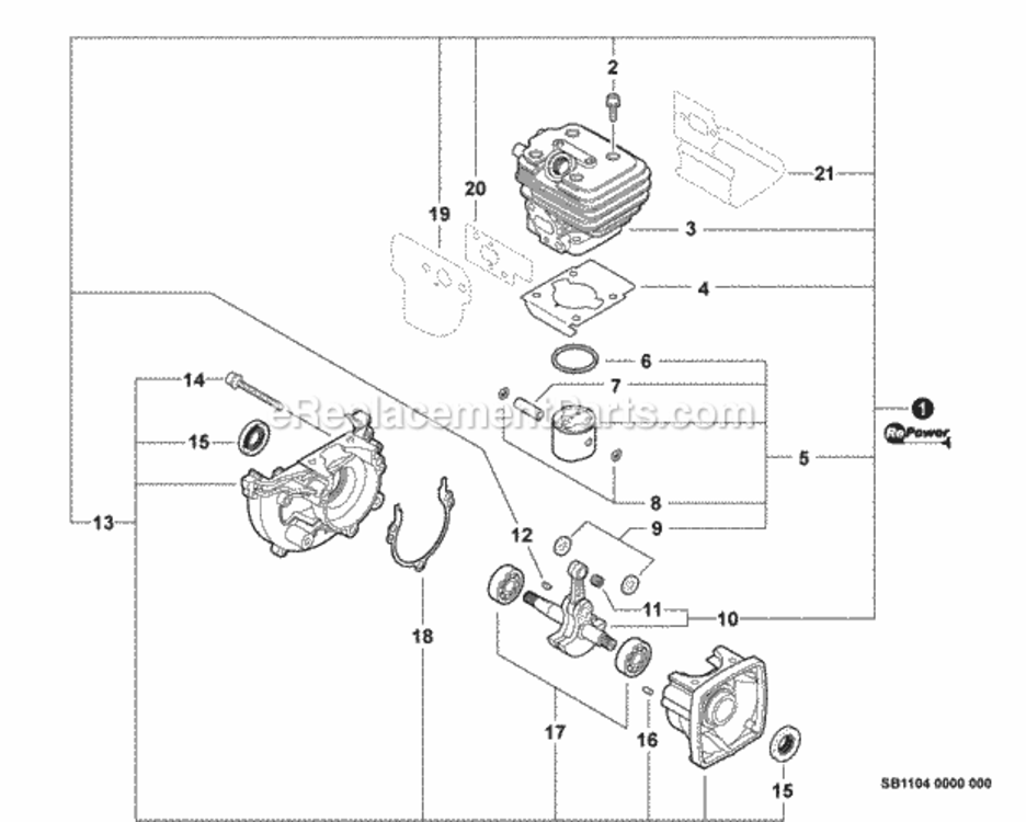 Engine_Short_Block_-_Sb1104 Diagram and Parts List for P34712001001-P34712999999 Echo Leaf Blower / Vacuum