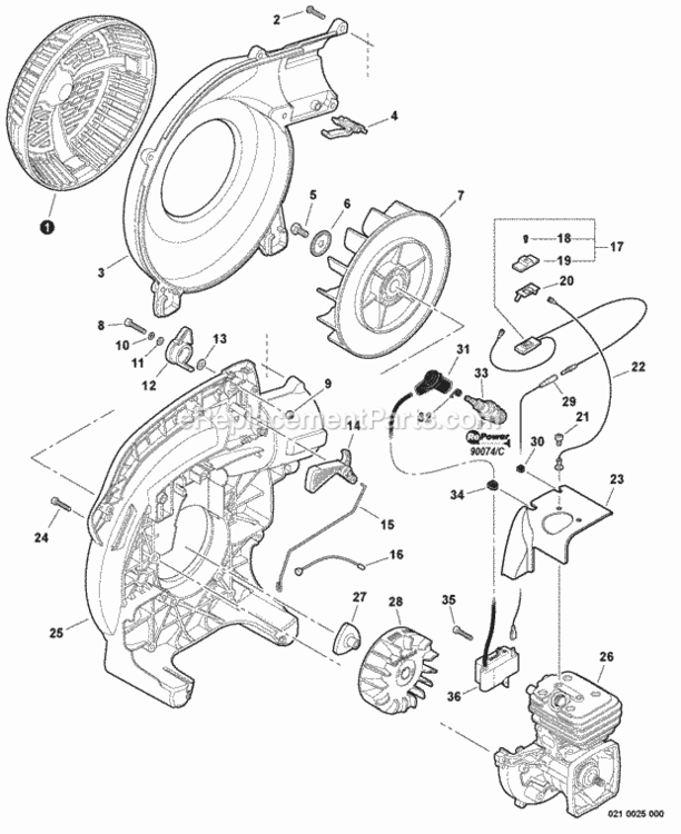 Fan_Cover_Ignition_Throttle_Control Diagram and Parts List for P34712001001-P34712999999 Echo Leaf Blower / Vacuum