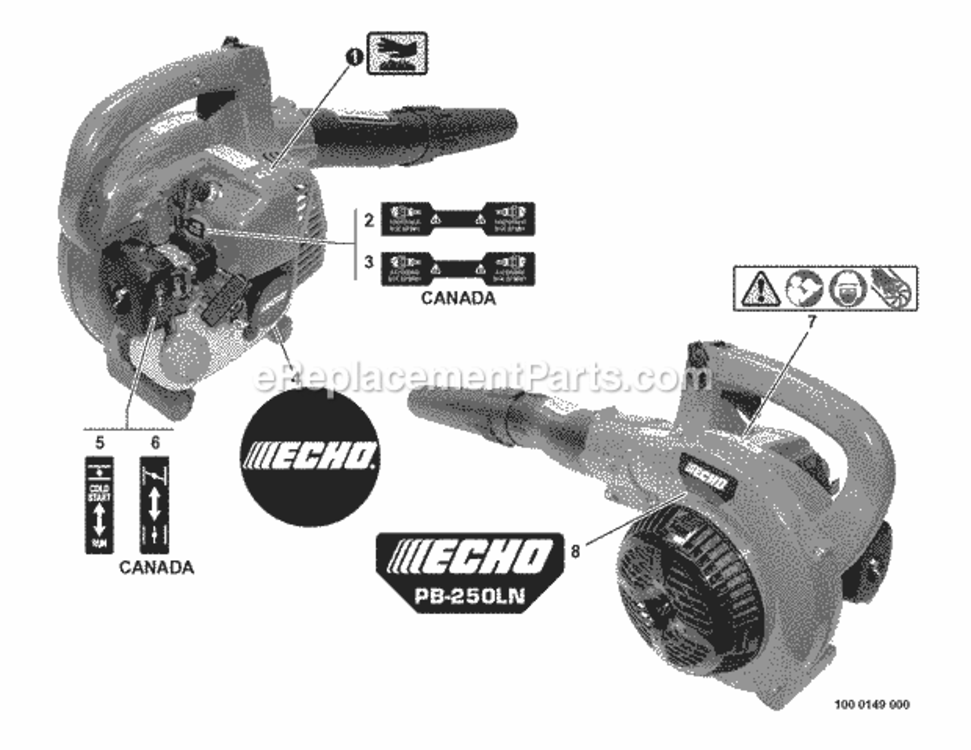 Labels Diagram and Parts List for P34712001001-P34712999999 Echo Leaf Blower / Vacuum