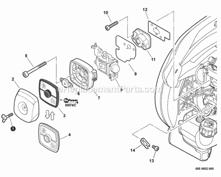 Intake Diagram and Parts List for P34811001001-P34811999999 Echo Leaf Blower / Vacuum