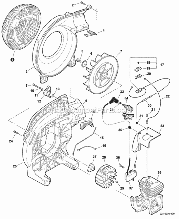 Fan_Cover_Ignition_Throttle_Control Diagram and Parts List for P40212001001 - P40212999999 Echo Leaf Blower / Vacuum